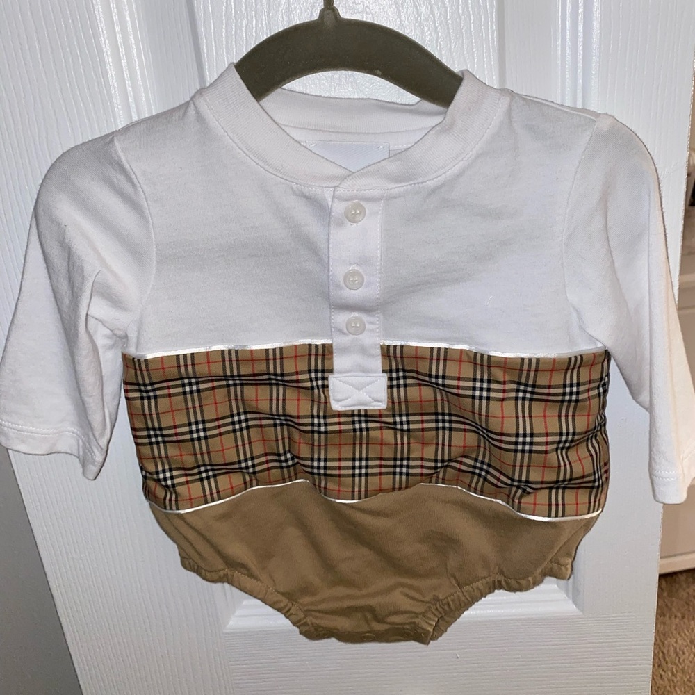 Burberry White and Tan Plaid Button Down Shirt for Kids